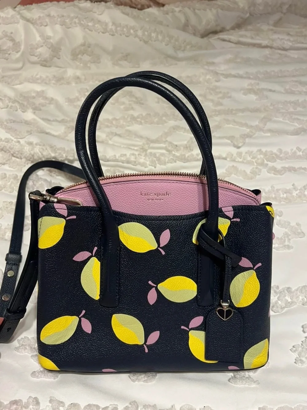 Kate Spade Navy Lemon Print Satchel with Wallet